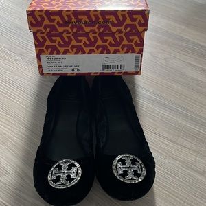 Tory Burch Black Velvet Ballet Shoe
